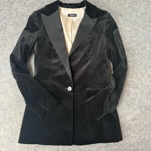 MAX&Co Womens Black Single Breasted Velvet Blazer Satin Lapels Size 6